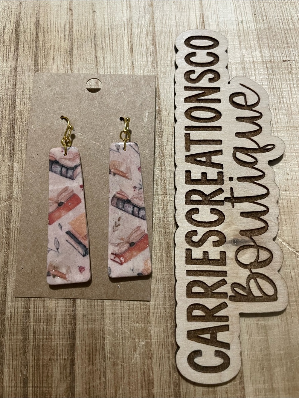 Handmade cream Floral Rectangle Dangle Earrings